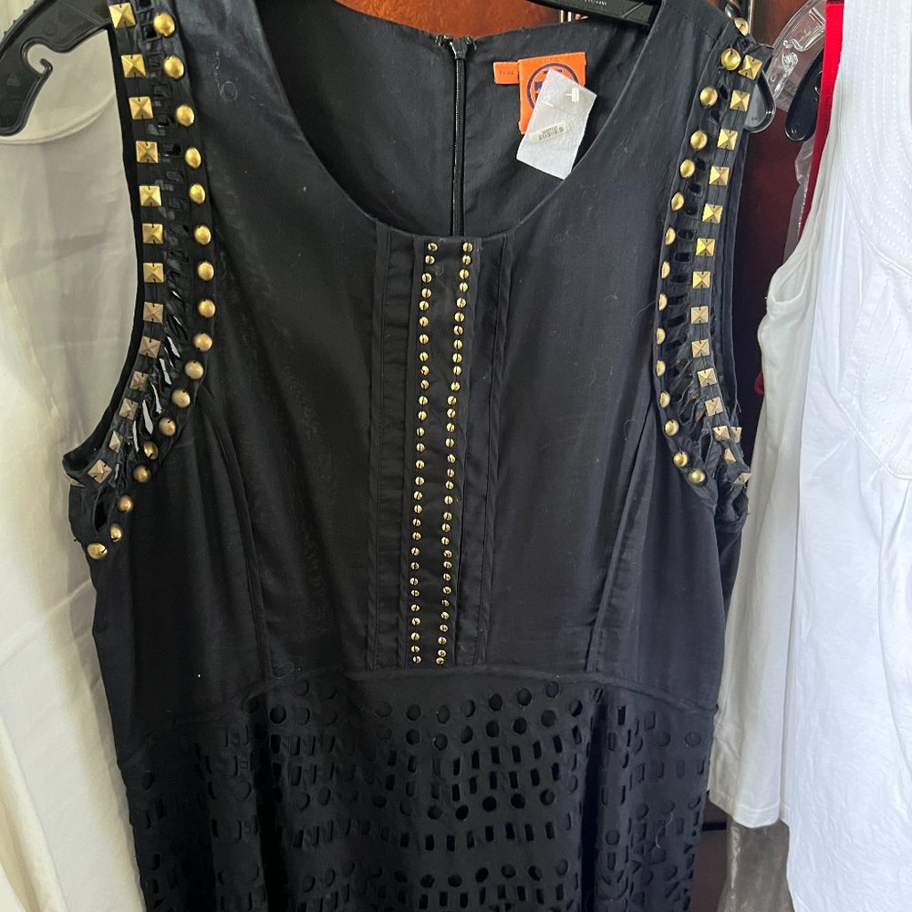 EUC Tory Burch Studded Black Eyelet Midi Dress